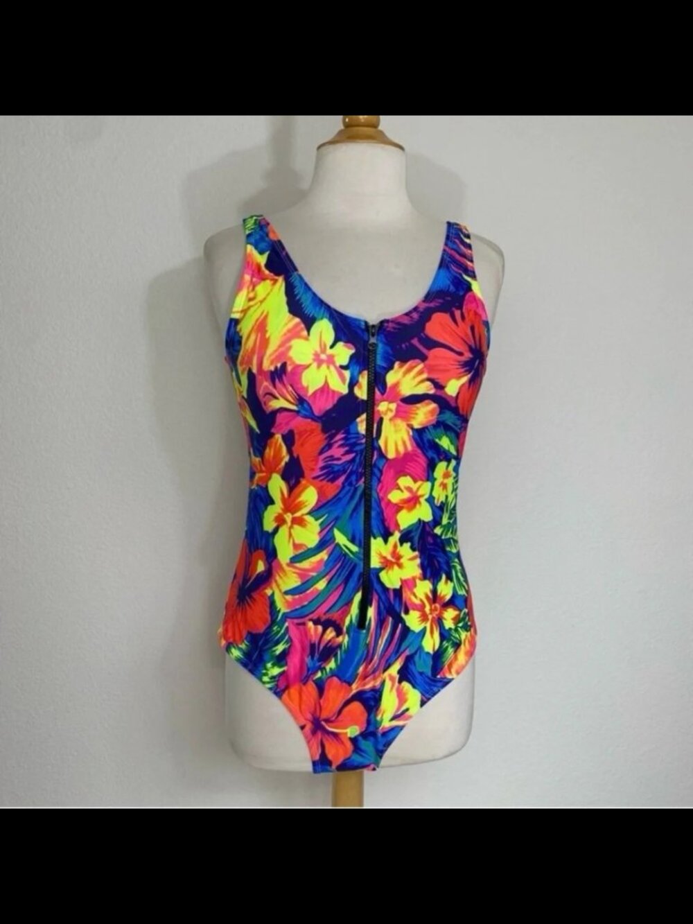 Shein Women's Bright Multicolor Floral Zipper Scoop One Piece Swimsuit 1X